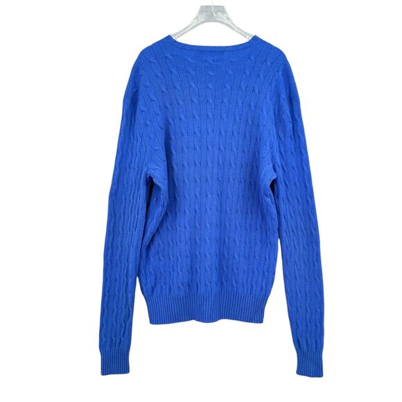 Polo by Ralph Lauren Men’s 100% Cashmere Cerulean Blue Cable Knit Dad Sweater - Picture 2 of 6